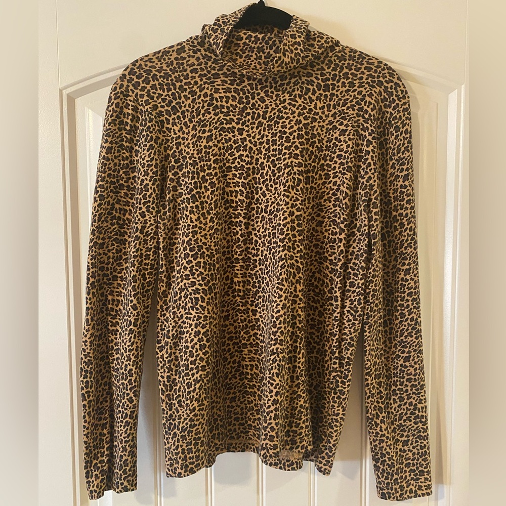 J Crew Tissue Turtleneck, Animal Print, Size M